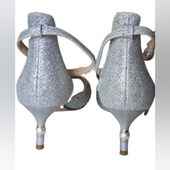 NIB IDIFU Candice silver glitter 3 inch pearl detail heel ankle buckle strap - Picture 8 of 16